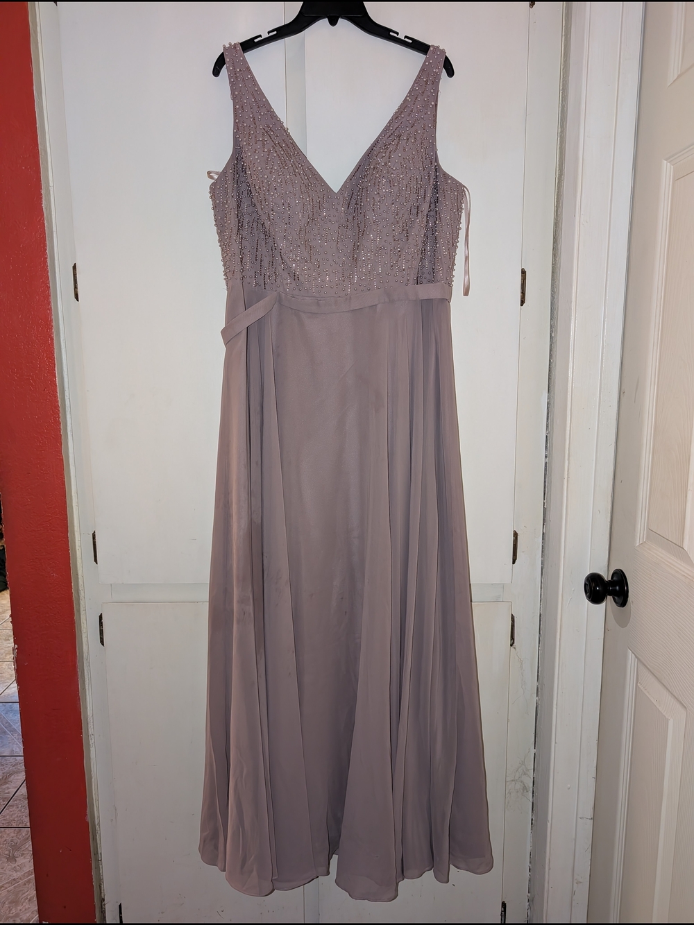 Beaded V-Neck Maxi Dress in Dusty Mauve